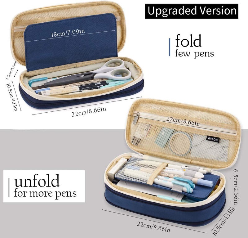 FINEMOE Canvas Big Capacity Pencil Pen Case Office College School Large Storage High Capacity Bag Pouch Holder Box Organizer (Blue) - Image 4