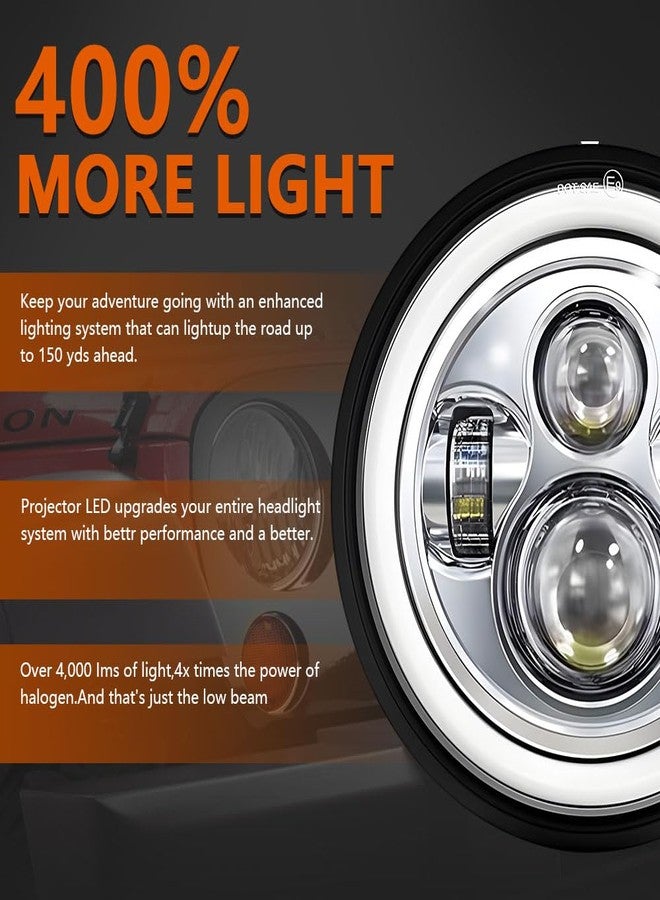 DriSentri 7 Inch Round LED Headlights, 2Pcs Led Headlight DOT Approved Hi/Lo Beam DRL Amber Turn Signal Round LED Headlight Compatible with Jeep Wrangler JK/TJ/LJ - Image 4