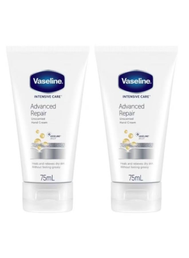 Vaseline 2Pcs Vaseline Intensive Care Advanced Repair Unscented Hand Cream 75 Ml - Image 1