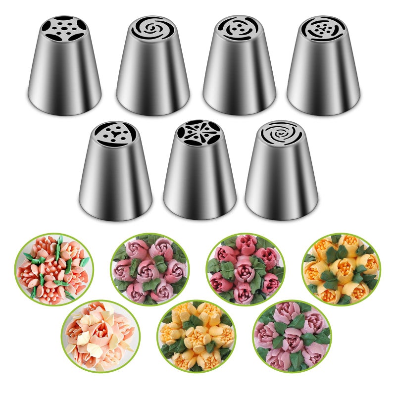 Suuker Suuker Russian Piping Tips Set Stainless Steel Cupcake Flower Shaped Frosting Nozzle Kit Kitchen Gadgets For Pastry Cupcakes Cakes Cookies Decorating 7 Pieces 
