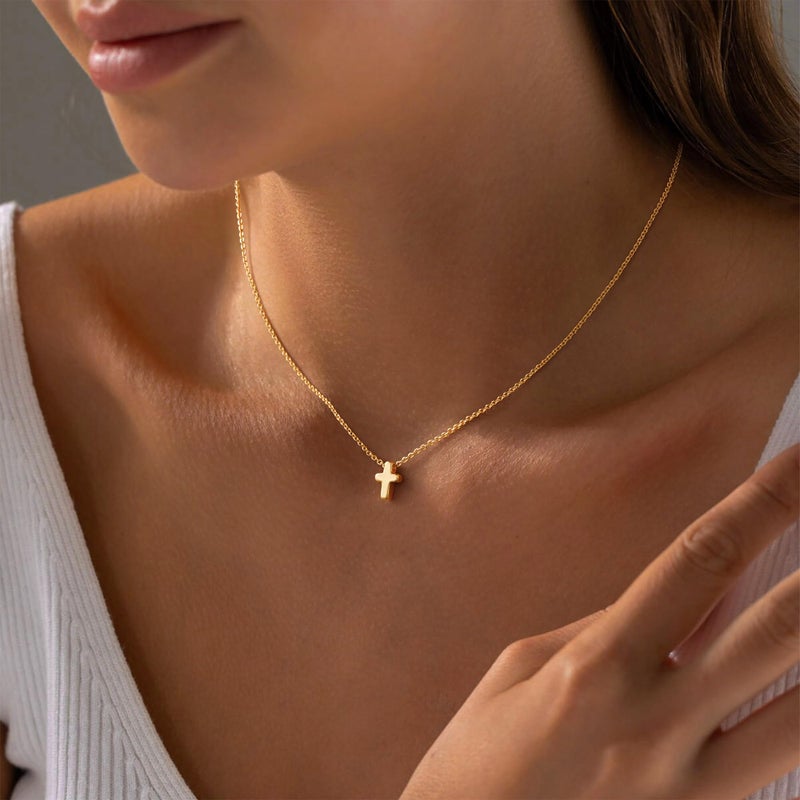 M MOOHAM Easter Gifts for Girls - Gold Necklace Jewelry for Women, Dainty 14k Gold Plated Tiny Small Cross Pendant Necklaces for Womens, Religious Christian Gifts for Womens Girls - Image 3