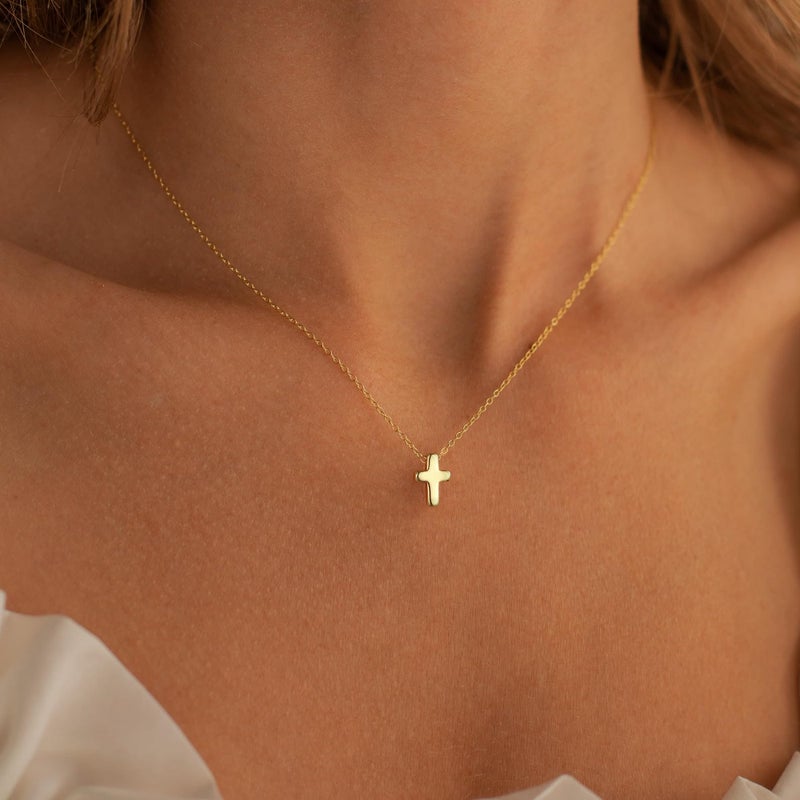 M MOOHAM Easter Gifts for Girls - Gold Necklace Jewelry for Women, Dainty 14k Gold Plated Tiny Small Cross Pendant Necklaces for Womens, Religious Christian Gifts for Womens Girls - Image 2