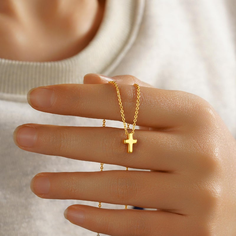 M MOOHAM Easter Gifts for Girls - Gold Necklace Jewelry for Women, Dainty 14k Gold Plated Tiny Small Cross Pendant Necklaces for Womens, Religious Christian Gifts for Womens Girls - Image 5