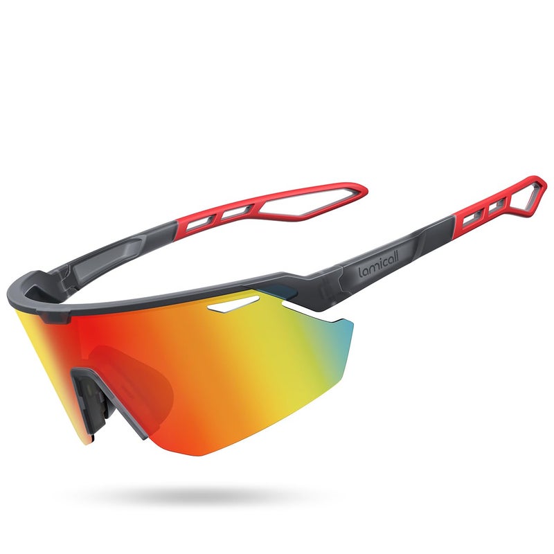 Lamicall Polarized Sports Sunglasses for Men Women 24g Ultralight Adjustable Nose Pad UV400 Protection Sun Glasses for Cycling Running Baseball Fishing Golf Beach Volleyball Half Frame Red - Image 3