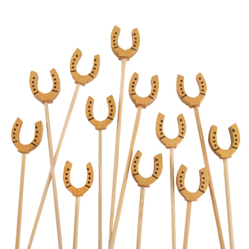 BambooMN 47 Decorative Lucky Horseshoe End Bamboo Cocktail Fruit Sandwich Picks Skewers for Catered Events Holidays Restaurants or Buffets Party Supplies 100 Pieces
