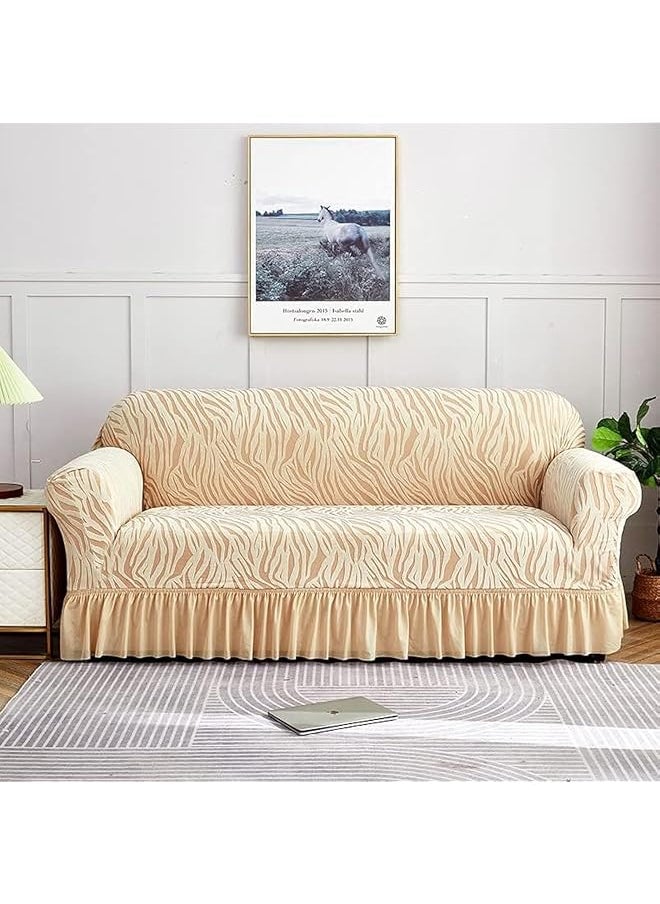 erorex Thick Sofa Cover With Skirt Stretchable Full Cover Dustproof Sofa Towel Couch Slipcover，Pure Color Combination Sofa Cover For Furniture Protection Beige 2 Seater 