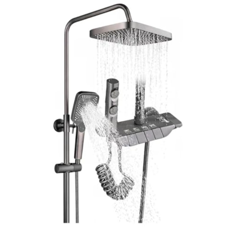 Milano Professional Piano Key Thermostatic Shower System 4-in-1 Gunmetal Grey Rainfall Shower Set with Handheld Spray, Bidet Shataff and Tub Spout Anti-Scald 38°C Safety Lock, High Pressure Wall Mou - Image 1