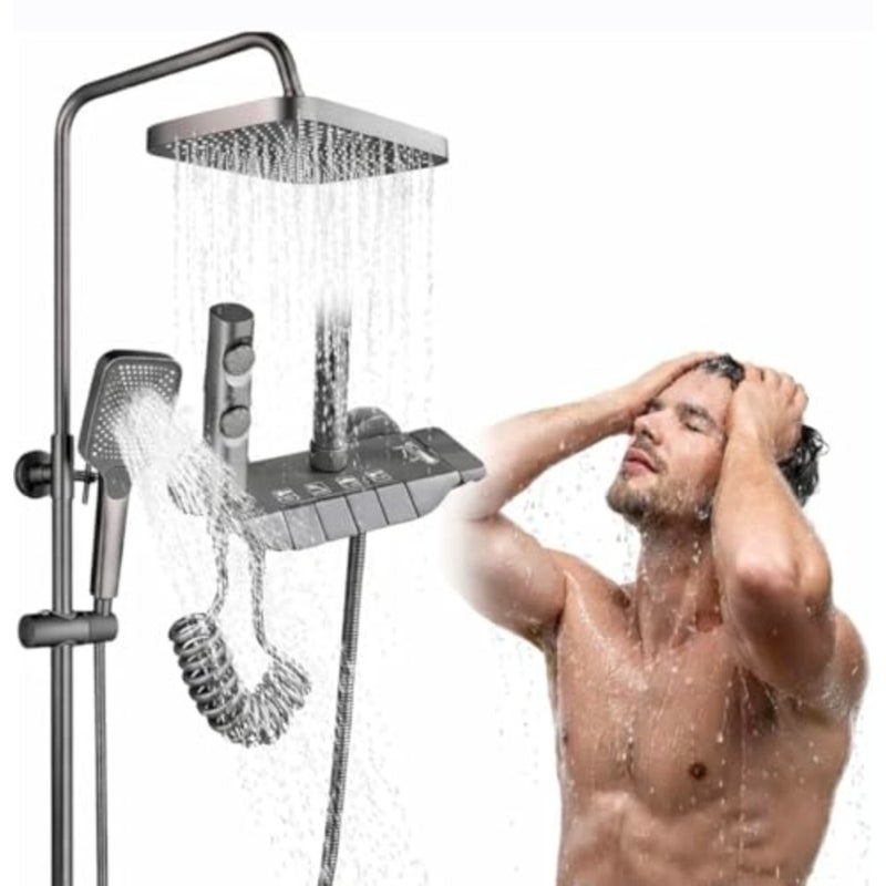 Milano Professional Piano Key Thermostatic Shower System 4-in-1 Gunmetal Grey Rainfall Shower Set with Handheld Spray, Bidet Shataff and Tub Spout Anti-Scald 38°C Safety Lock, High Pressure Wall Mou - Image 2