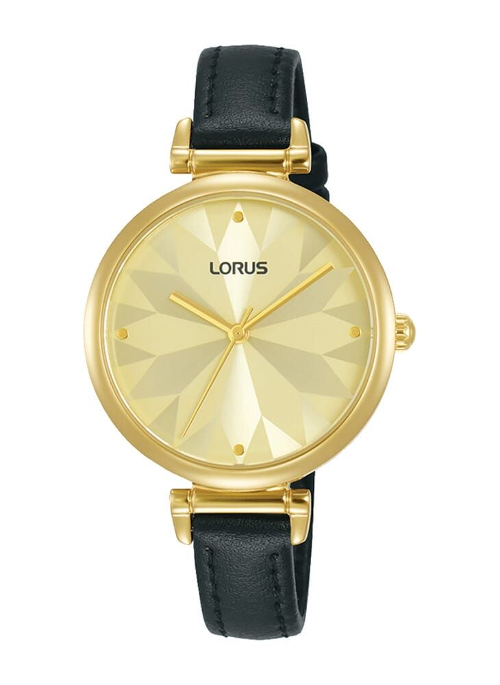 LORUS ساعة لوروس لايت بشاشة شمسية بلون الشمبانيا بحركة أنالوج كوارتز وحزام جلد للنساء RG212TX9 - Image 1