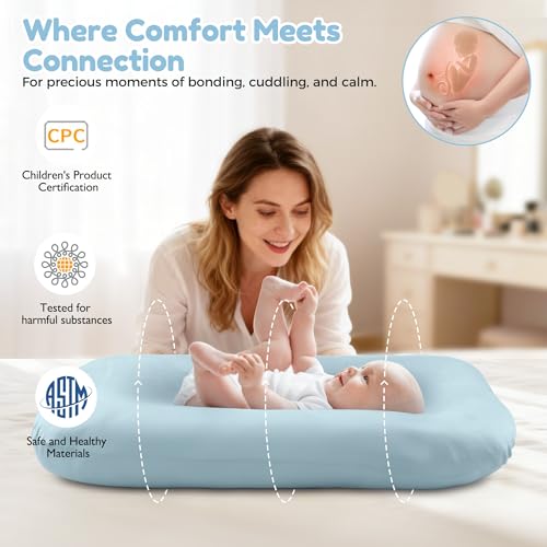 Idudbid Baby Lounger & Snuggle Nest for Newborn 0-24 Months, Baby Nest Supervised Breathable Cotton for Newborn, Breathable Portable Infant Lounnger for Travel and Home, Blue (Lounger Cover Included） - Image 2