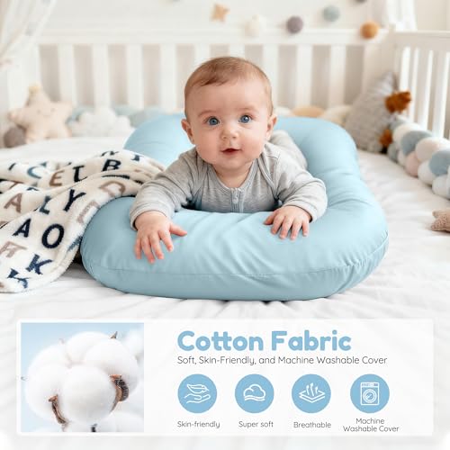 Idudbid Baby Lounger & Snuggle Nest for Newborn 0-24 Months, Baby Nest Supervised Breathable Cotton for Newborn, Breathable Portable Infant Lounnger for Travel and Home, Blue (Lounger Cover Included） - Image 3