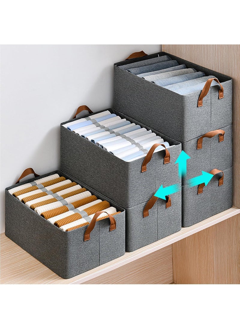 Descaler Descaler Wardrobe Organizer for Clothes with Metal Frame Rectangle Storage Baskets for Clothing Fabric Storage Box with Handles Shelf Basket for Storage Clothes Pants Jeans Sweater Grey  - Image 3