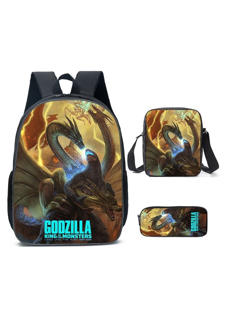 Godzilla Children's leisure load reducing large capacity printed backpack for elementary school students, 3-piece set - Image 1