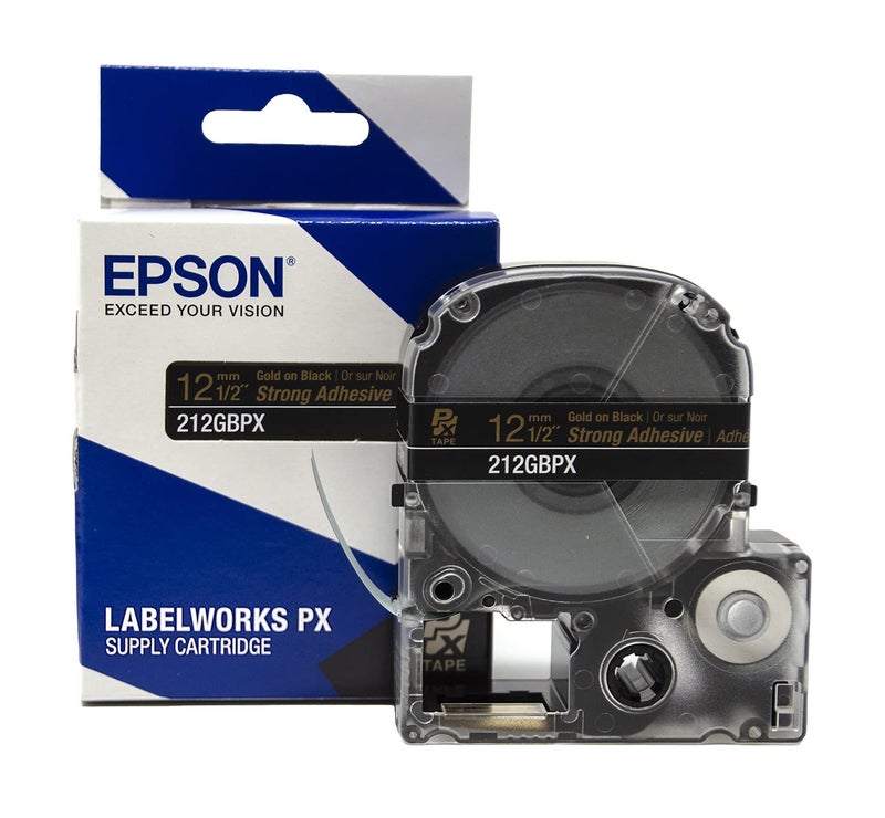 LABELWORKS Epson 212GBPX Genuine PET (Polyester) Tape Cartridge - Gold on Black Label Maker Tape - 1/2" (12MM) Wide, 30' - Image 1