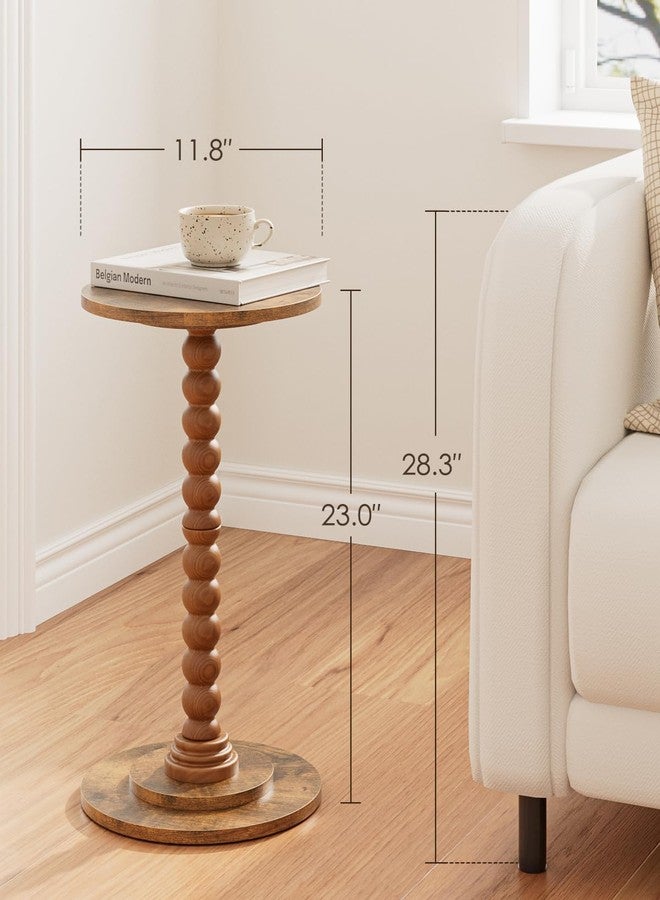 Masupu Round Side Table, Small End Table for Small Spaces, Pedestal Drink Table with Solid Wood Leg for Living Room, Bedroom, Corners(Rustic Brown) - Image 5