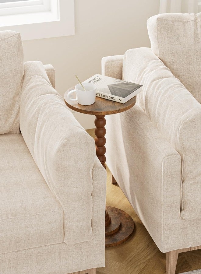 Masupu Round Side Table, Small End Table for Small Spaces, Pedestal Drink Table with Solid Wood Leg for Living Room, Bedroom, Corners(Rustic Brown) - Image 4