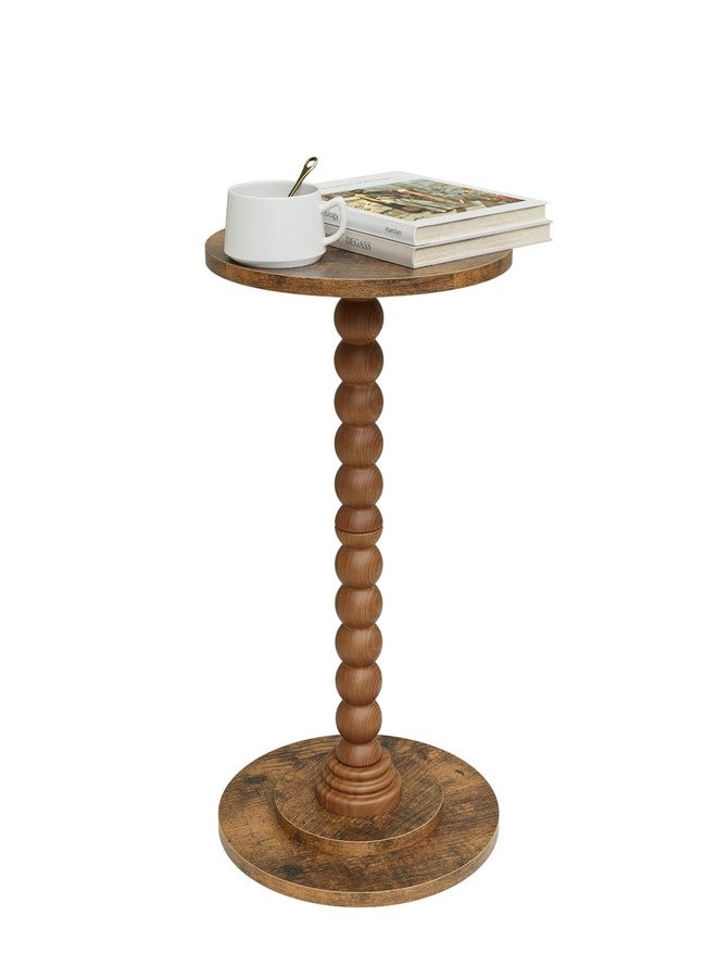 Masupu Round Side Table, Small End Table for Small Spaces, Pedestal Drink Table with Solid Wood Leg for Living Room, Bedroom, Corners(Rustic Brown) - Image 1