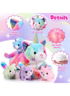 Harrycle 5 Pieces Christmas Caticorn Plush Toy Set 16 Inch Mommy Cat Unicorn Stuffed Animal With 4 Cute Plush Baby Kittens For Boys Girls Rainbow Caticorn Plush Set For Birthday Gifts Party Favors  - Image 3
