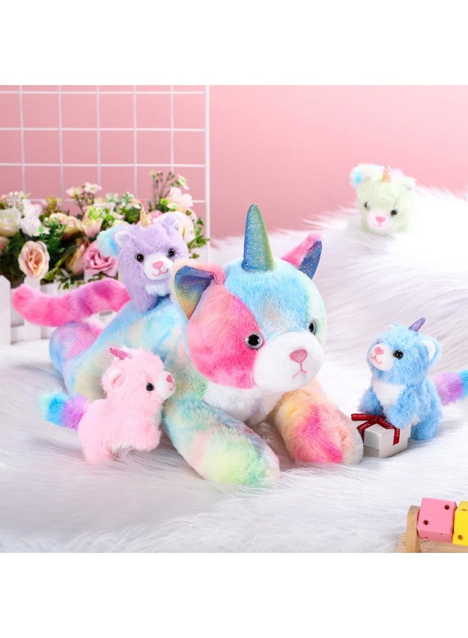 Harrycle 5 Pieces Christmas Caticorn Plush Toy Set 16 Inch Mommy Cat Unicorn Stuffed Animal With 4 Cute Plush Baby Kittens For Boys Girls Rainbow Caticorn Plush Set For Birthday Gifts Party Favors - Image 5
