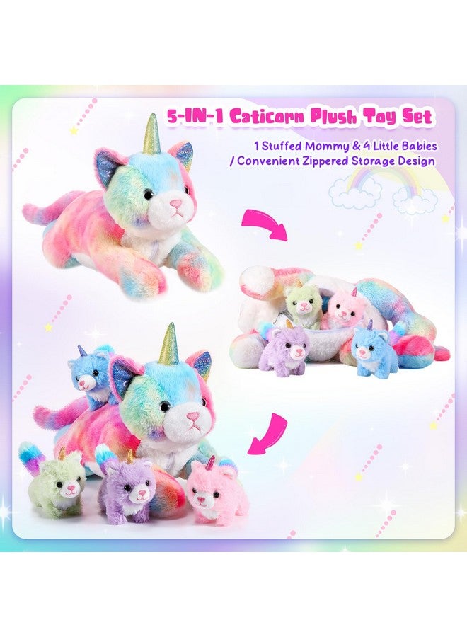 Harrycle 5 Pieces Christmas Caticorn Plush Toy Set 16 Inch Mommy Cat Unicorn Stuffed Animal With 4 Cute Plush Baby Kittens For Boys Girls Rainbow Caticorn Plush Set For Birthday Gifts Party Favors - Image 4