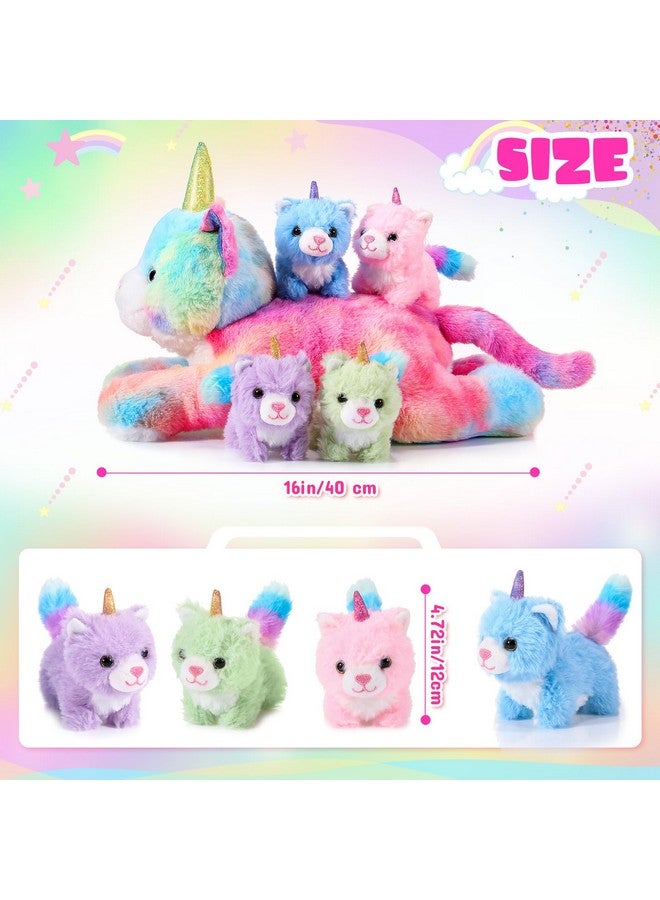 Harrycle 5 Pieces Christmas Caticorn Plush Toy Set 16 Inch Mommy Cat Unicorn Stuffed Animal With 4 Cute Plush Baby Kittens For Boys Girls Rainbow Caticorn Plush Set For Birthday Gifts Party Favors - Image 2