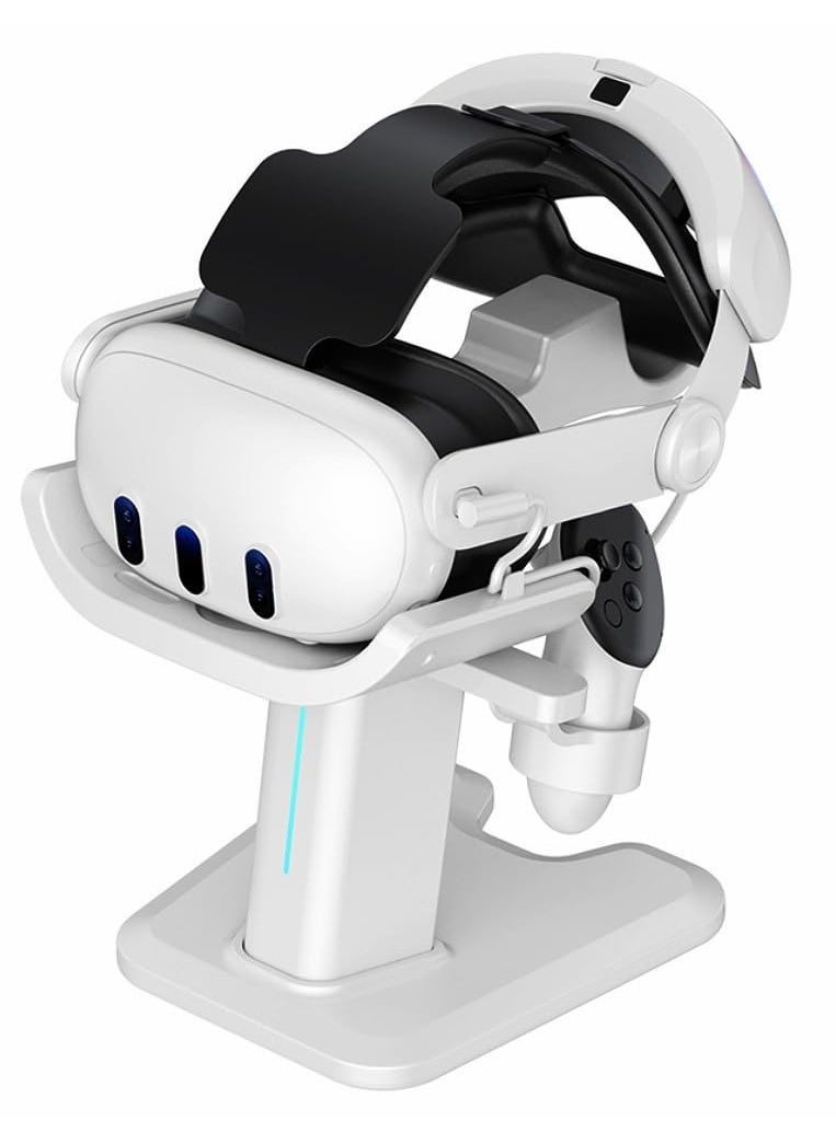 قاعدة شحن سماعة Meta Quest 3، ملحقات حامل عرض VR متوافقة مع سماعة Meta Quest 3 ووحدات التحكم اللمسية، قاعدة حامل مع ضوء LED، أبيض - Image 1