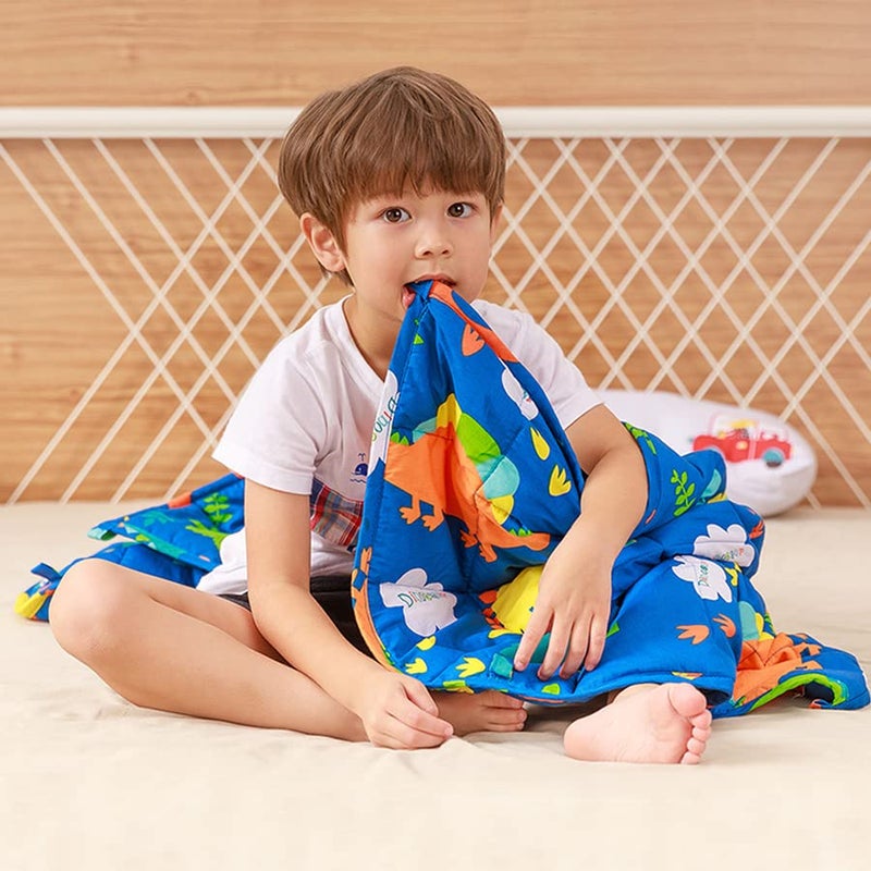 Sivio Weighted Blanket - All-Natural 100% Cotton Weighted Blanket 3 lbs 36 x 48 inches, Breathable Cooling Throw Blanket for Calm Sleeping for Home and School Nap, Blue Dinosaur - Image 2