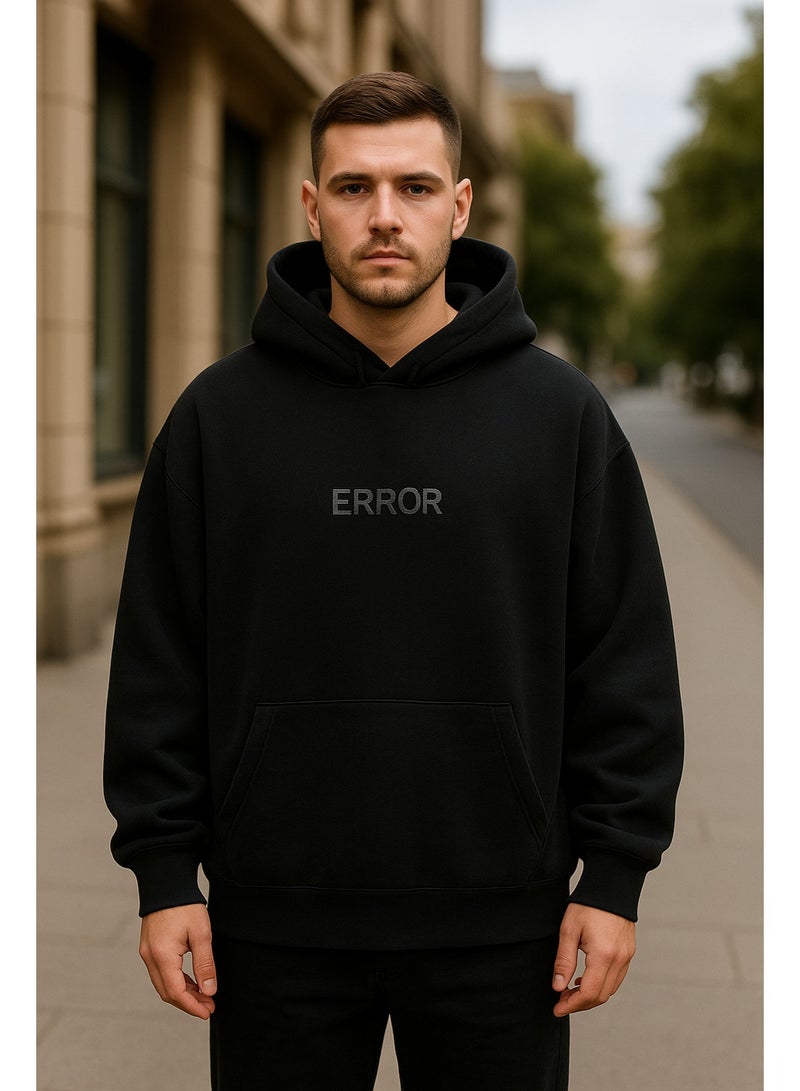 Vibes Cotton Error Print Long Sleeve Hoodie For Men - Black - Image 2