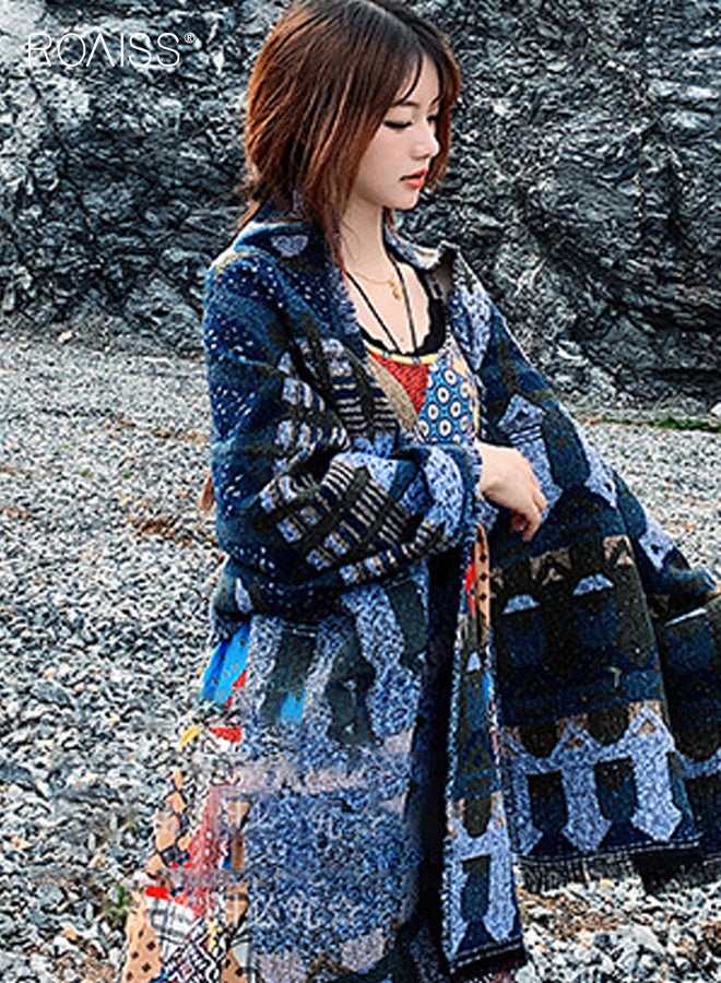 رويس شال هامشي نسائي، قابل للعكس بنمط طائر أزرق عتيق، وشاح دافئ من البوليستر السميك - إكسسوار أساسي لتدفئة الرقبة في الغرف المكيفة في الخريف/الشتاء - Image 5