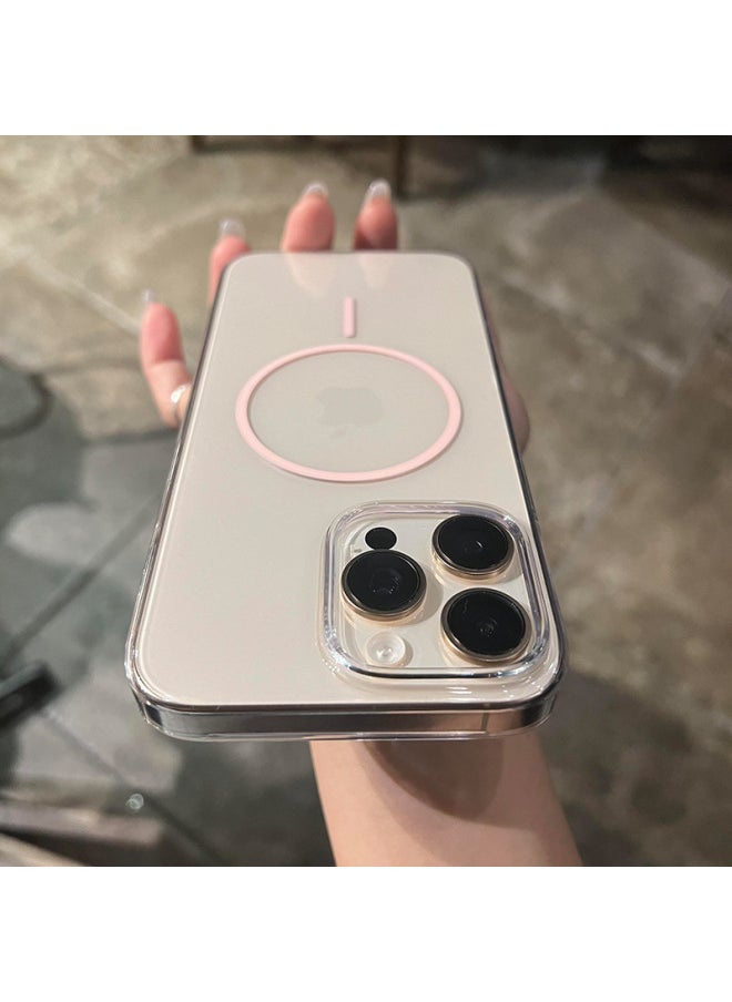 Generic - Suitable For IPhone16ProMax Phone Case Advanced Sense Simple Thin Ring Magnetic Suction Apple 15 Drop-resistant Protective Case 14-Color:Pink-Applicable Models:iPhone 15 Pro - Image 1