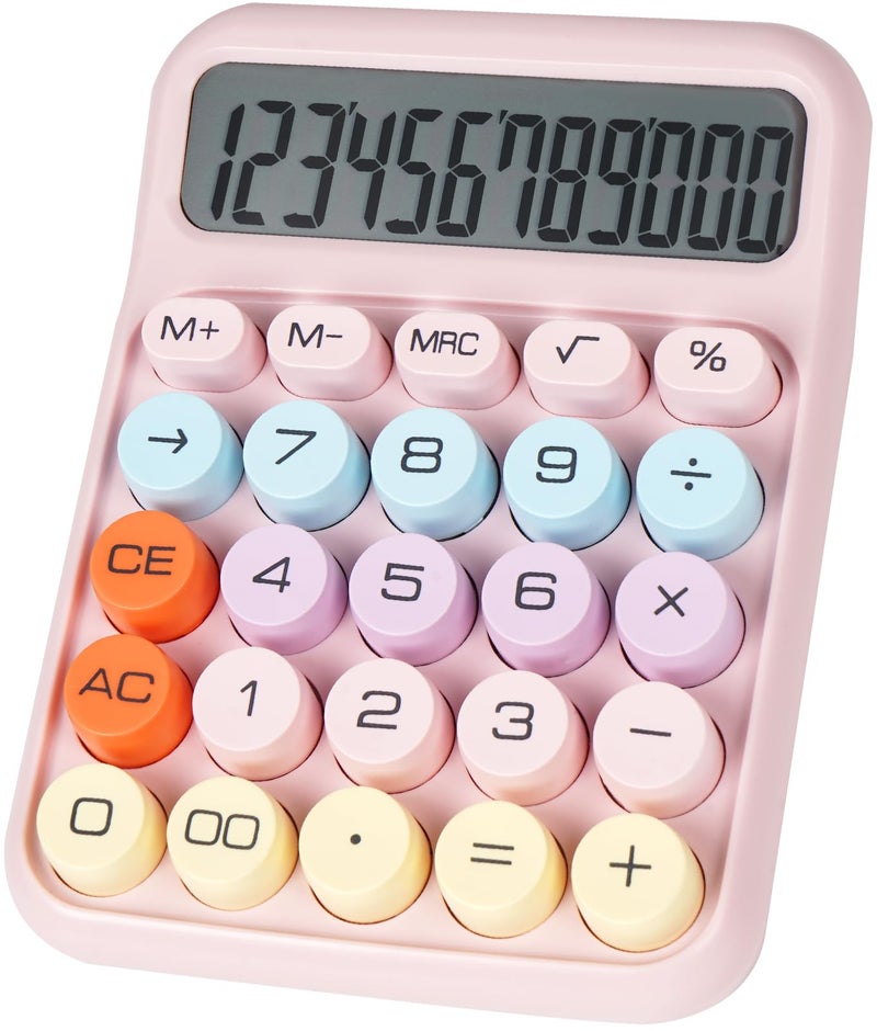 DANRONG Mechanical Switch Calculator with Big Buttons, Calculators Desktop, 12 Digits, Large LCD Display, Desk Calculator, Cute Pink Calculators for Teachers Students Basic Office (Pink) - Image 1