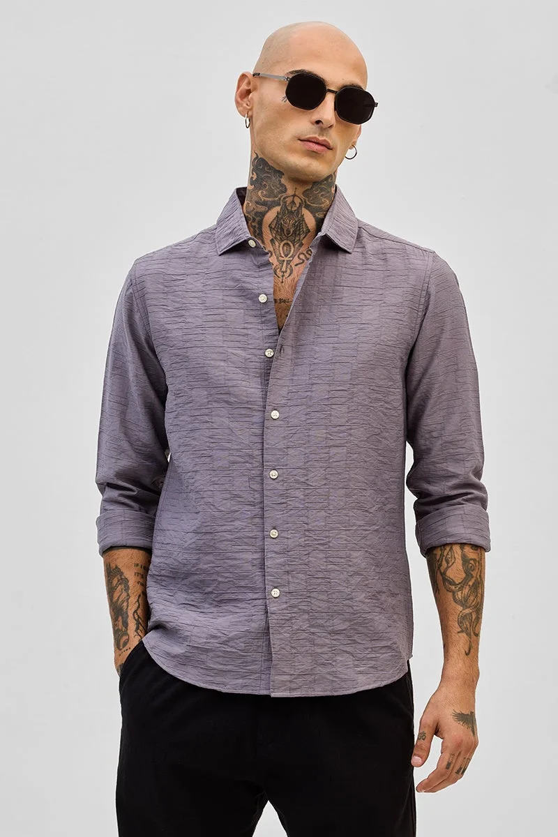SNITCH Lavender Geometric Long Sleeve Slim Fit Casual Shirt