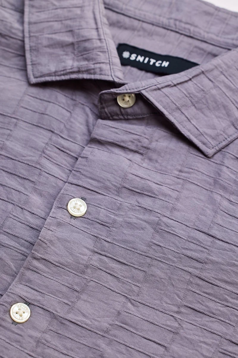 SNITCH Lavender Geometric Long Sleeve Slim Fit Casual Shirt