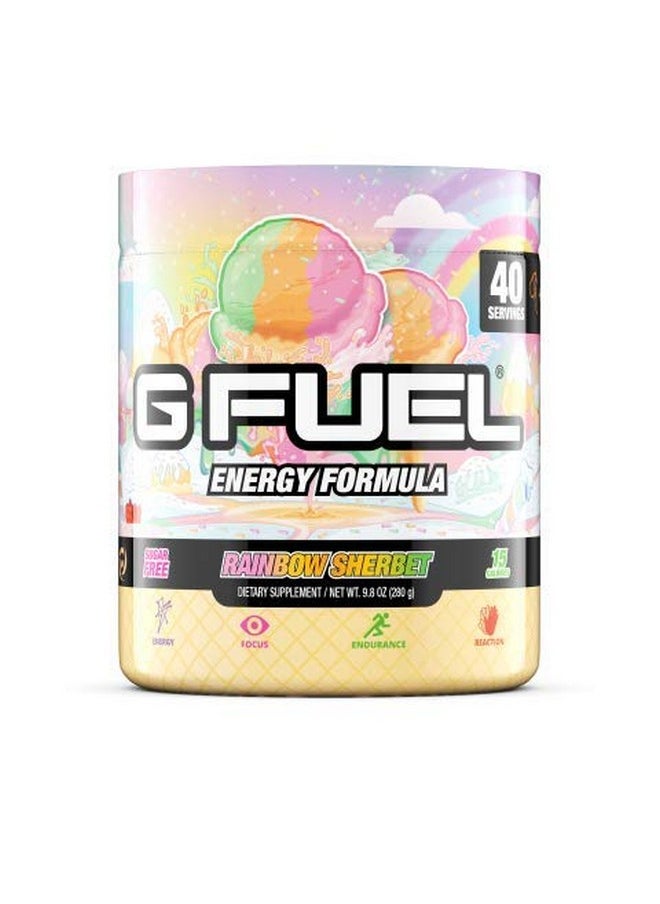 Gamma Labs - G Fuel Rainbow Sherbet Energy Powder, Sugar Free, Clean Caffeine Focus Supplement, Water Mix, Focus Amino, Vitamin + Antioxidants Blend - 9.8 Oz (40 Servings) - Image 1