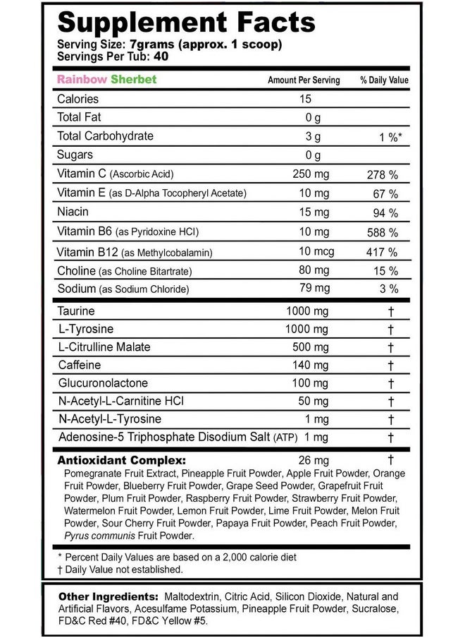 Gamma Labs - G Fuel Rainbow Sherbet Energy Powder, Sugar Free, Clean Caffeine Focus Supplement, Water Mix, Focus Amino, Vitamin + Antioxidants Blend - 9.8 Oz (40 Servings) - Image 1