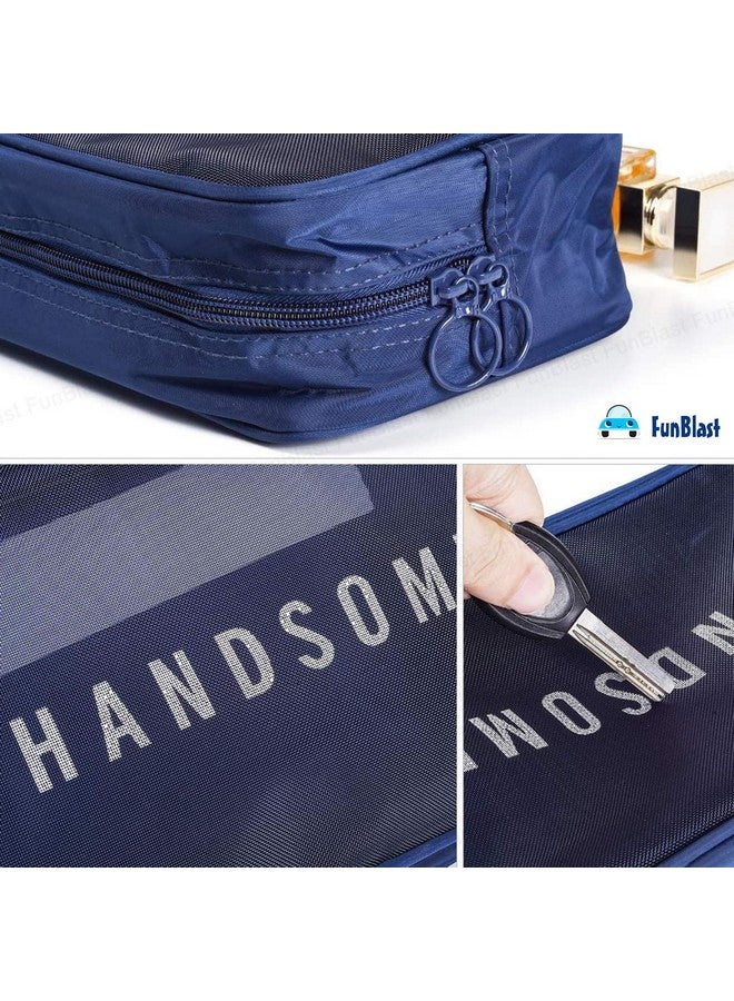 فنبلاست حقيبة مستحضرات تجميل FunBlast مكونة من 3 قطع - حقائب مكياج شبكية للسفر، حقيبة شفافة لغسل الملابس، حقيبة مكياج للنساء، حقيبة تنظيم مستحضرات التجميل، حقيبة تخزين أدوات الزينة المحمولة للفتيات والنساء (أزرق) - Image 5