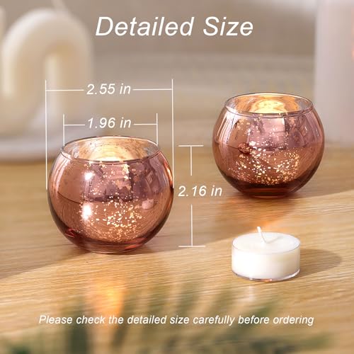 LAMORGIFT 12 Pcs Rose Gold Candle Holders for Birthday Party Decorations- Mercury Glass Votives Tea Lights Holders for Wedding/Bridal Shower/Mother's Day Table Centerpieces, Rose Gold Party Supplies for Women - Image 2