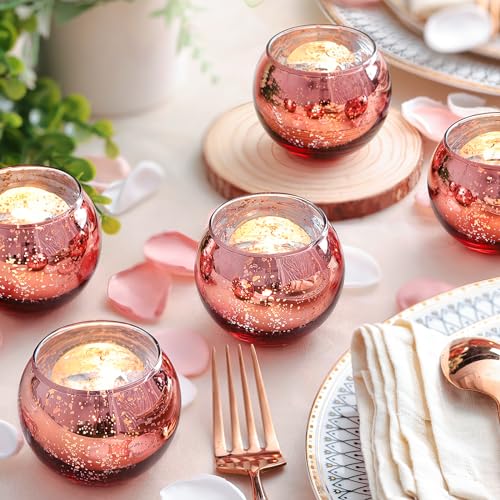 LAMORGIFT 12 Pcs Rose Gold Candle Holders for Birthday Party Decorations- Mercury Glass Votives Tea Lights Holders for Wedding/Bridal Shower/Mother's Day Table Centerpieces, Rose Gold Party Supplies for Women - Image 3