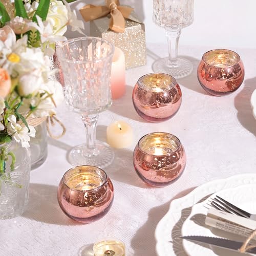 LAMORGIFT 12 Pcs Rose Gold Candle Holders for Birthday Party Decorations- Mercury Glass Votives Tea Lights Holders for Wedding/Bridal Shower/Mother's Day Table Centerpieces, Rose Gold Party Supplies for Women - Image 5