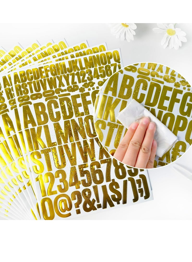 1020Pcs Self Adhesive Waterproof 0.8 & 1.10 Inch Alphabet Stickers for Graduation Cap,Craft Supplies,Sign, Mailbox,Tumblers,Scrapbook（10 Sheets Gold Letters Number Stickers）  - Image 1