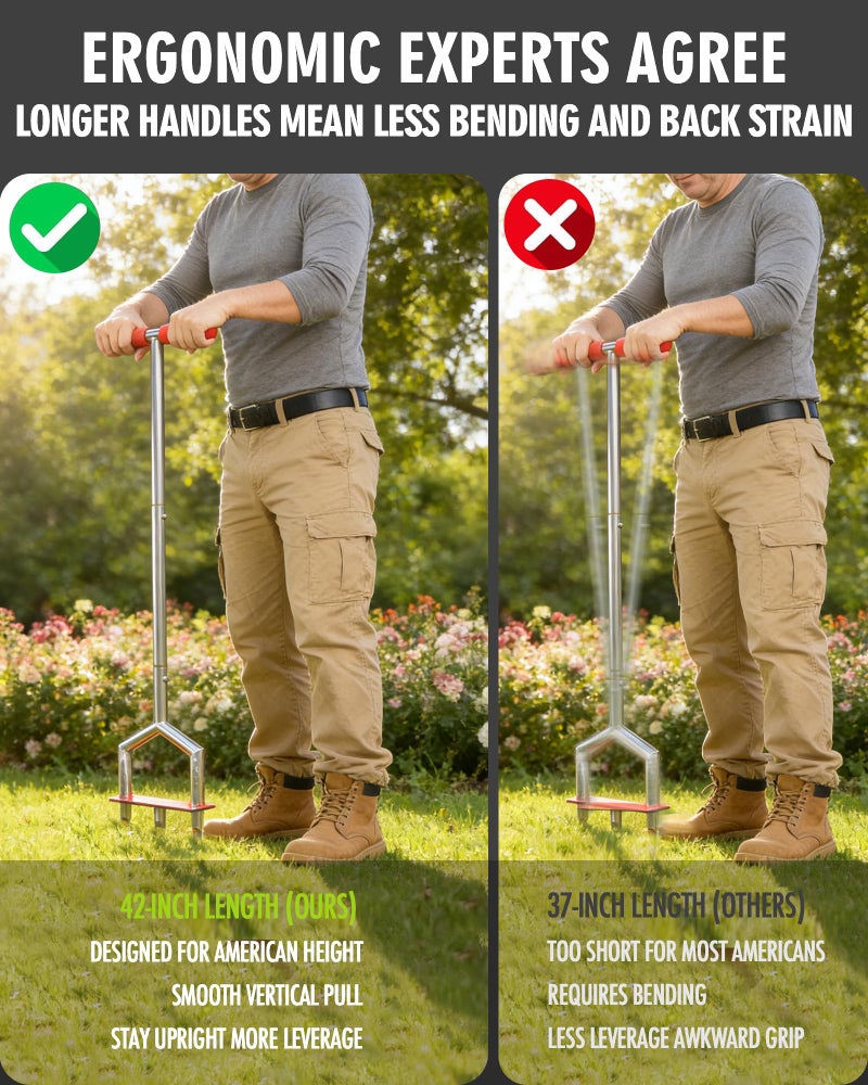Sturdon Manual Lawn Aerator - 42 Inch, 304 Stainless Steel Aerator Lawn Tool, Easy to Install, Rust Resistant, Core Aerator for Yard&Grass Compacted Soil, 3 Detachable Hollow Tines, Non Slip Foot Pad - Image 5