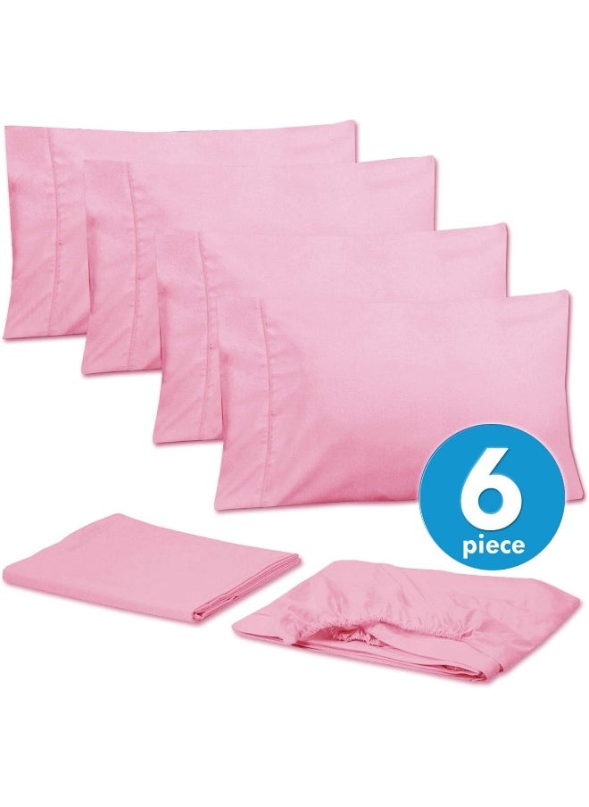 Sweet Home Collection Sweet Home Collection Sheets 6 Piece 1500 Thread Count Deep Pocket Hypoallergenic Brushed Microfiber Soft and Comfortable Bedding Set, Queen, Pink  - Image 3