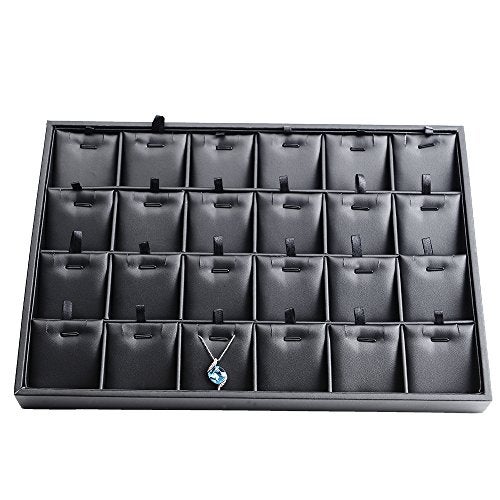 Oirlv Black Leather 24 Grid Jewelry Insert Tray Necklace Pendant Display Tray Jewelry Drawer Organizer（Pack of 1） - Image 1