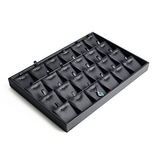 Oirlv Black Leather 24 Grid Jewelry Insert Tray Necklace Pendant Display Tray Jewelry Drawer Organizer（Pack of 1） - Image 2