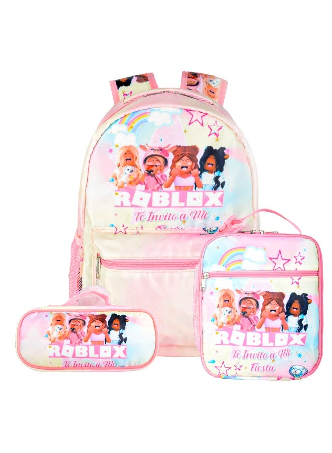 General New cartoon animation pink three-piece backpack (available for primary and secondary school children, travel, school, mountain climbing, sports) - 11  - Image 1