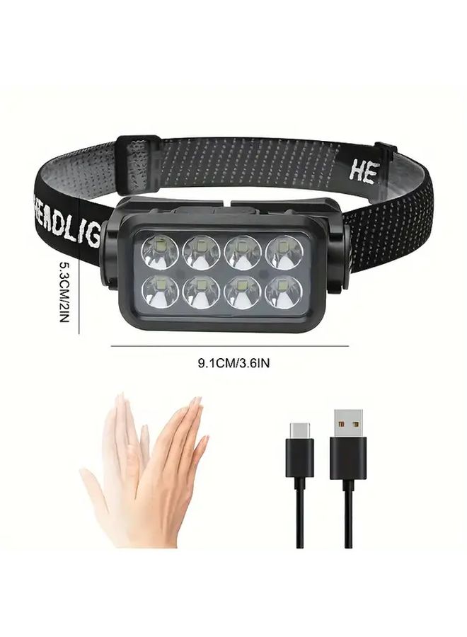 مصباح رأس LED قابل لإعادة الشحن باللون الأسود، شعاع قابل للتعديل 120 درجة، 6 أوضاع، للتخييم والجري - Image 2