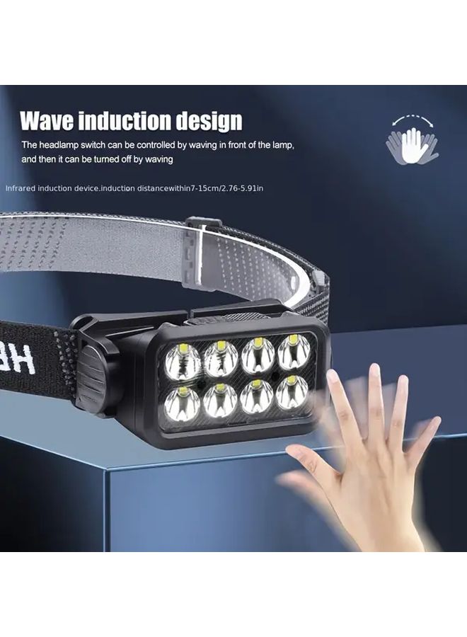 مصباح رأس LED قابل لإعادة الشحن باللون الأسود، شعاع قابل للتعديل 120 درجة، 6 أوضاع، للتخييم والجري - Image 5