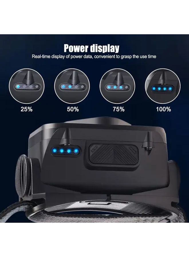 مصباح رأس LED قابل لإعادة الشحن باللون الأسود، شعاع قابل للتعديل 120 درجة، 6 أوضاع، للتخييم والجري - Image 4