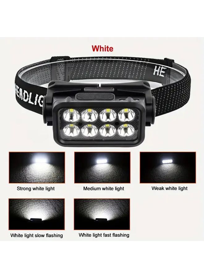 مصباح رأس LED قابل لإعادة الشحن باللون الأسود، شعاع قابل للتعديل 120 درجة، 6 أوضاع، للتخييم والجري - Image 3