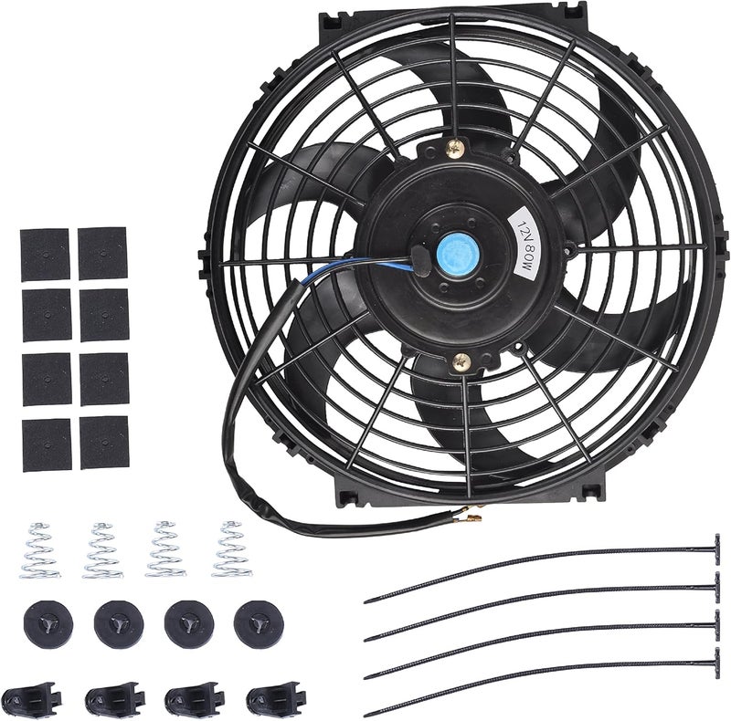 GESEXI 7 Inch Slim Fan Push Pull Electric Radiator Cooling Fan Universal High Performance 12V 80W Motor with Fan Mounting Kit (Black) - Image 1